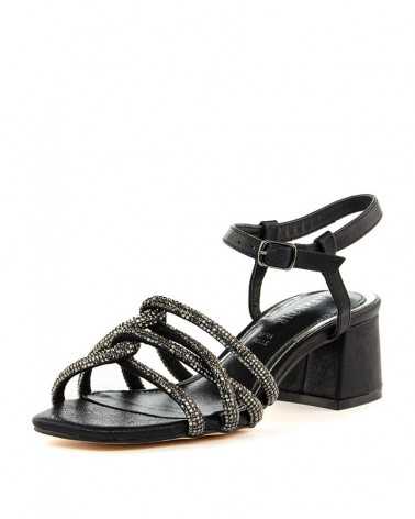 CAFENOIR sandali gabbia con tacco eleganti donna in microstrass nero